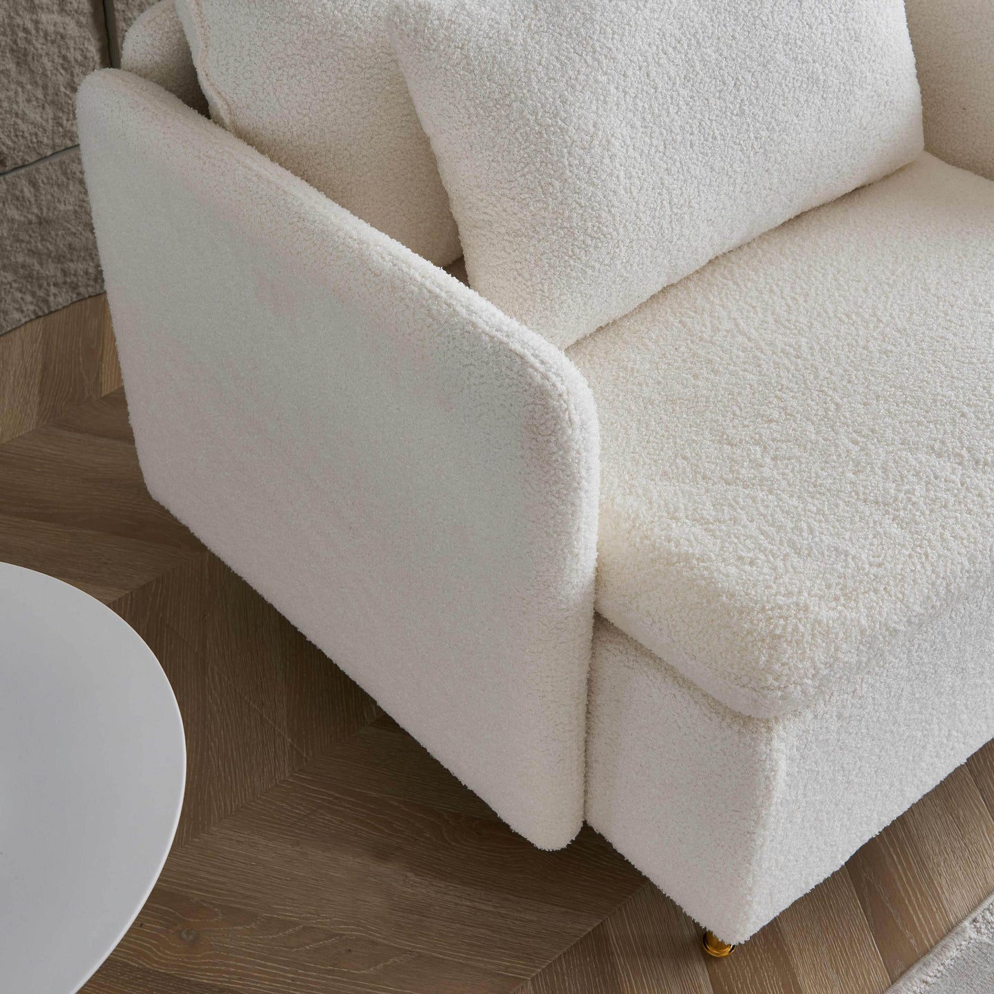 Modern Accent Chair, Sherpa Upholstered Cozy Comfy Armchair, Furry Reading Chair with Slim Armrest, Fuzzy Single Club Sofa Chairs for Living room Bedroom Waiting room Office Ivory