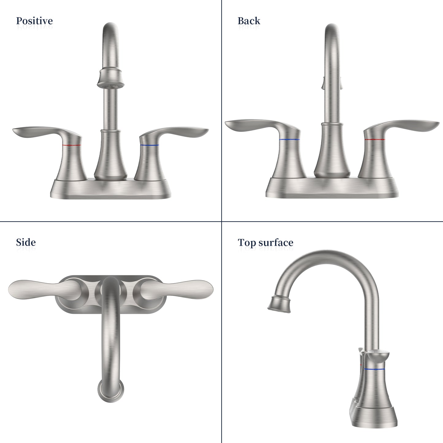 Modern Two-Handle Brushed Nickel Bathroom Sink Faucet with Pop-Up Drain and Supply Hoses