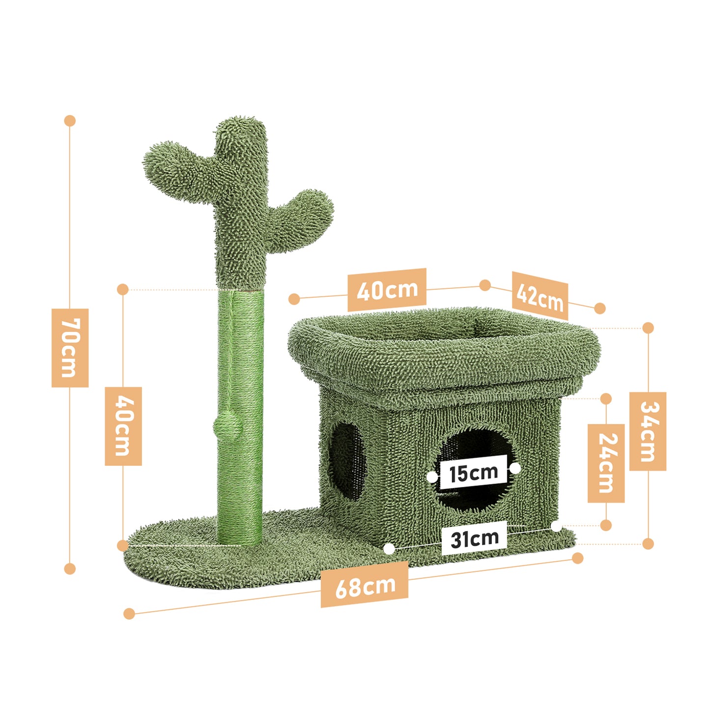 Cat Tree 27.6 inches with Cactus Scratching Posts, Creative Scratching Posts, Stylish Cat Tree, with Ball and Cat House  Green