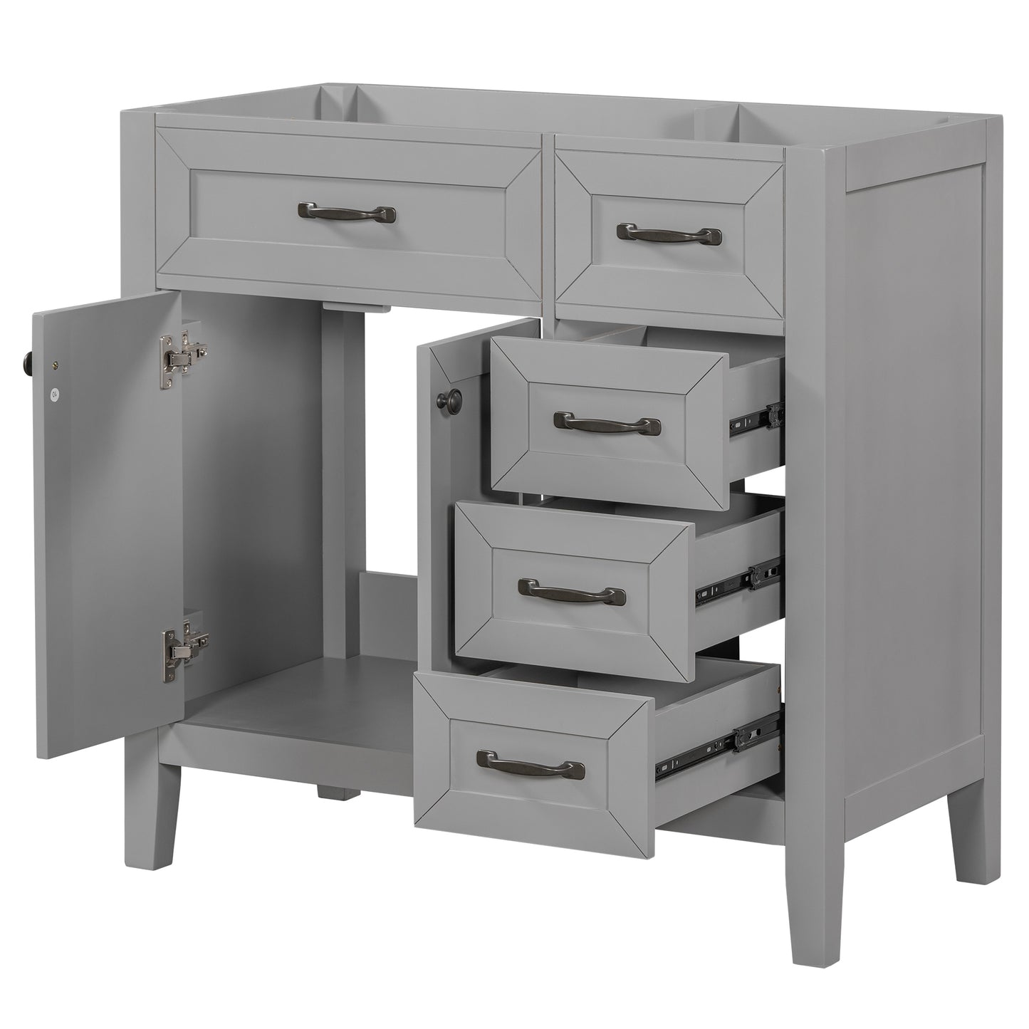 36" Bathroom Vanity without Sink, Cabinet Base Only, Bathroom Cabinet with Drawers, Solid Frame and MDF Board, Grey