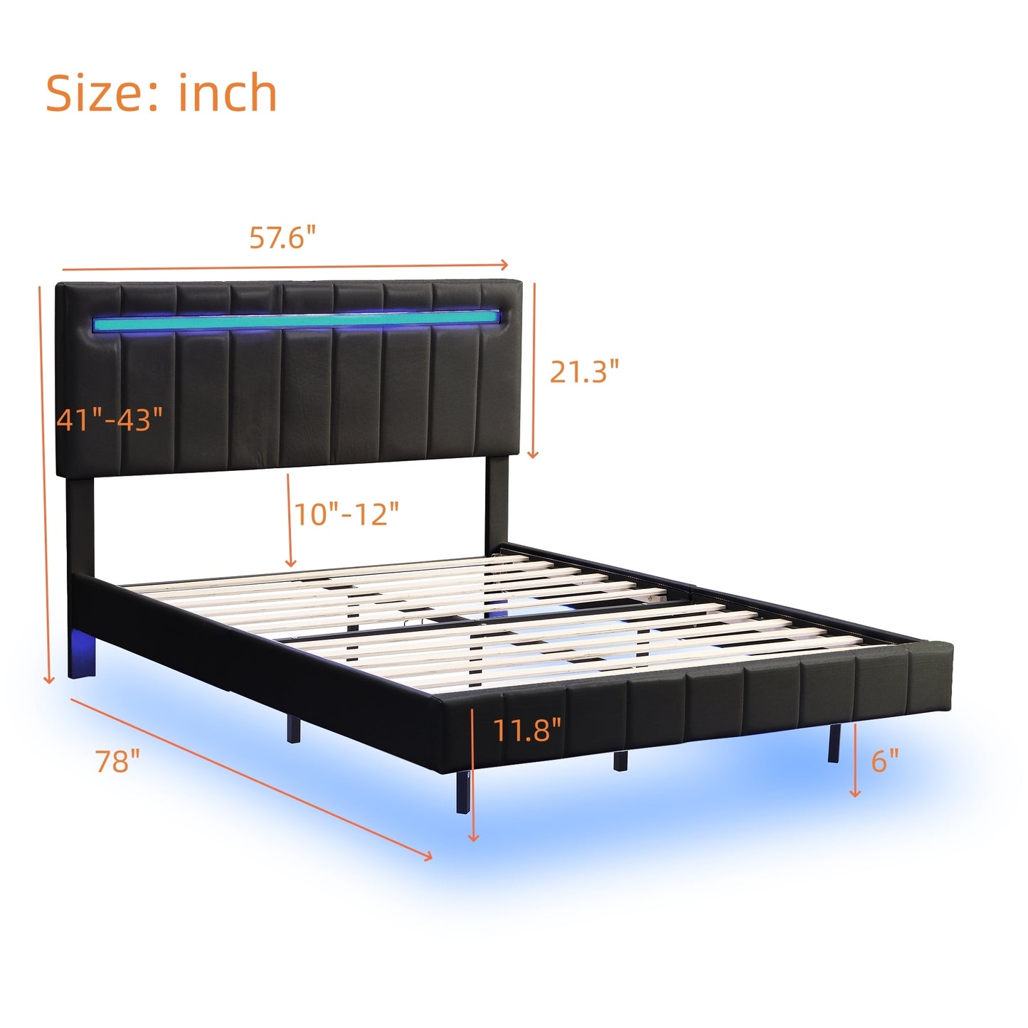 Full Size Floating Bed Frame with LED Lights and USB Charging,Modern Upholstered Platform LED Bed Frame,Black(Full)