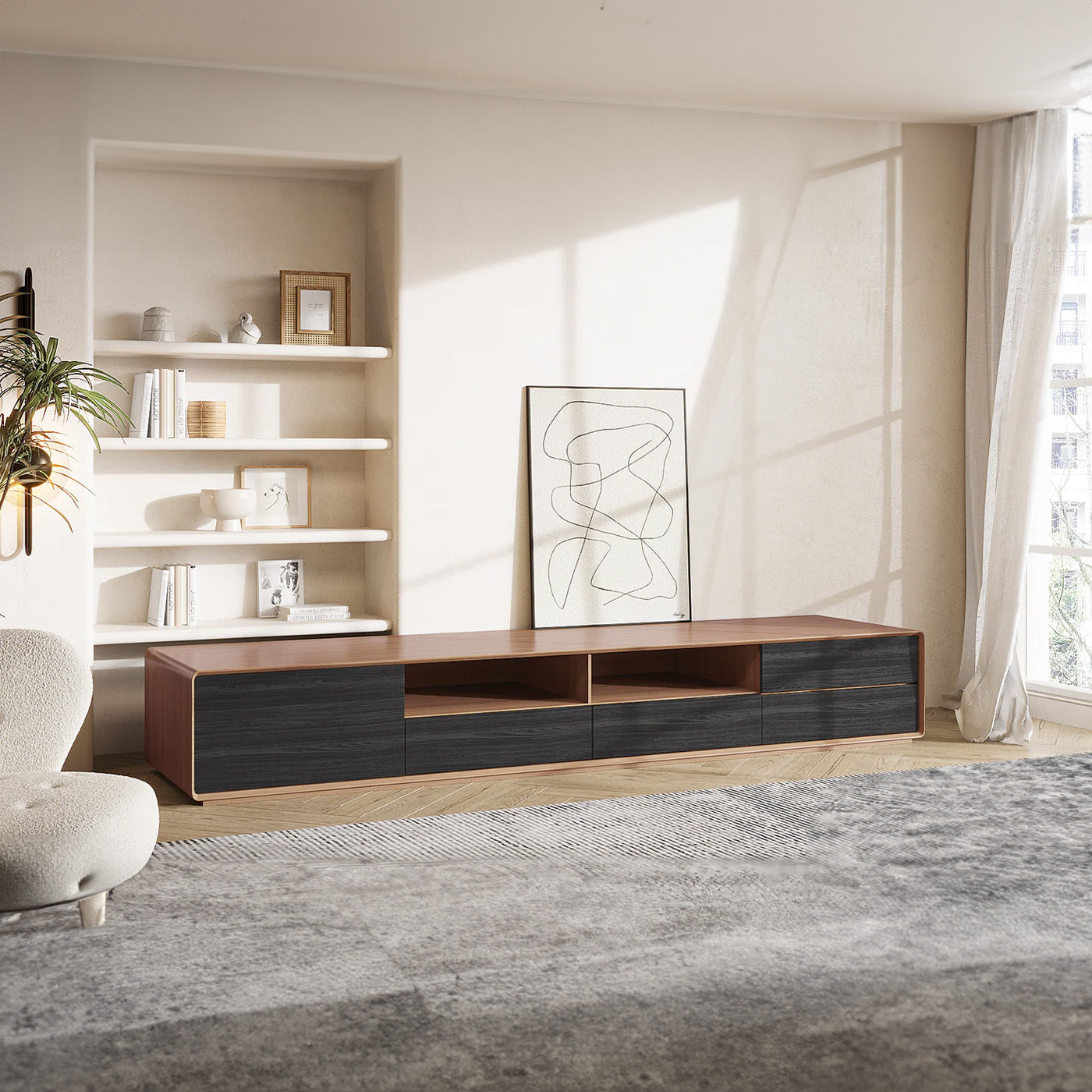 Elegant Walnut Wood TV Stand with Mid-Century Charm