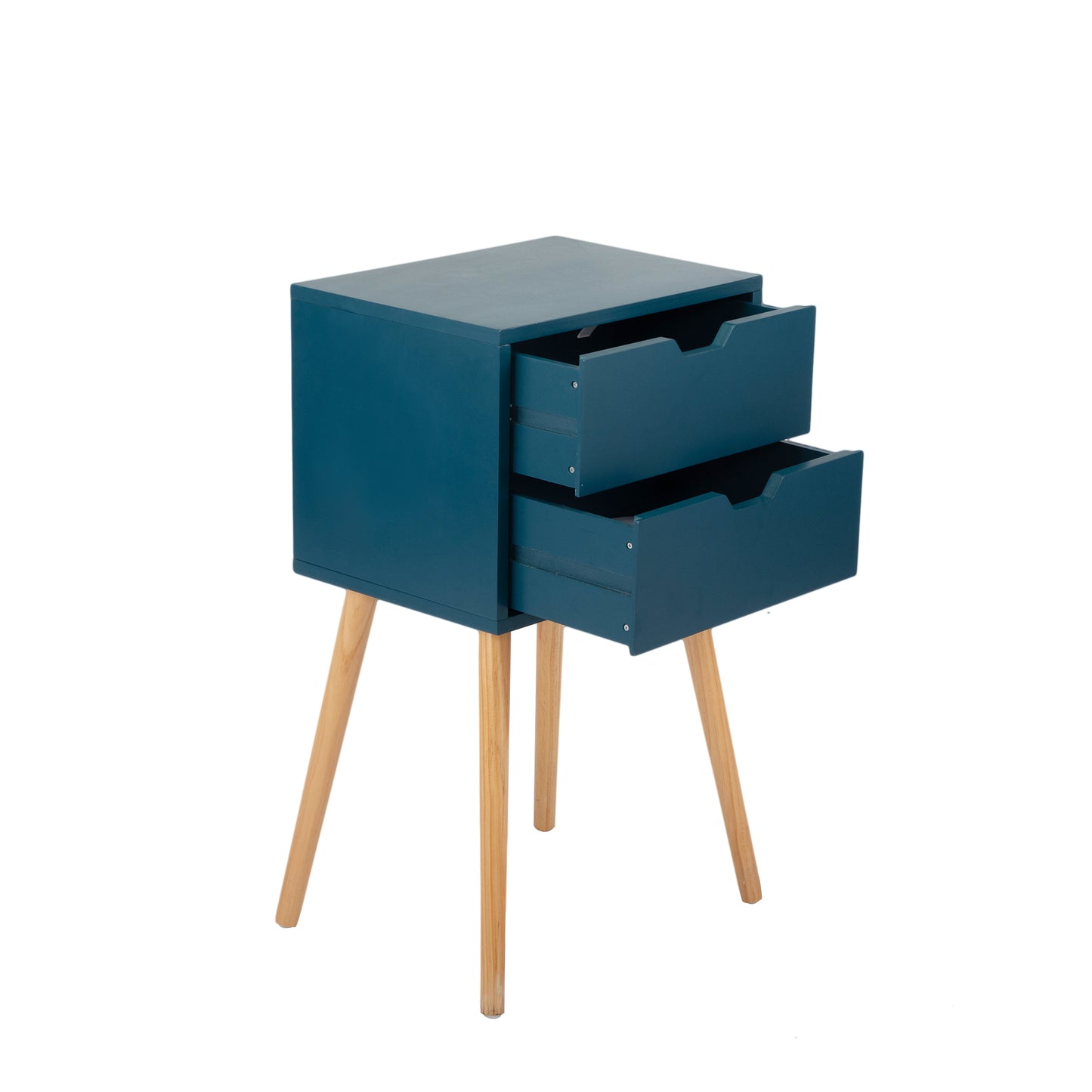 Set of 2 Nightstand with 2 Drawers, Mid Century Wood Bedside Table for Bedrooms Living Rooms, Sofa Side End Table, Blue