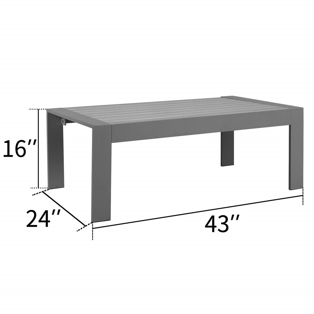 Outdoor Aluminum Rectangle Coffee Table with Grey Finish