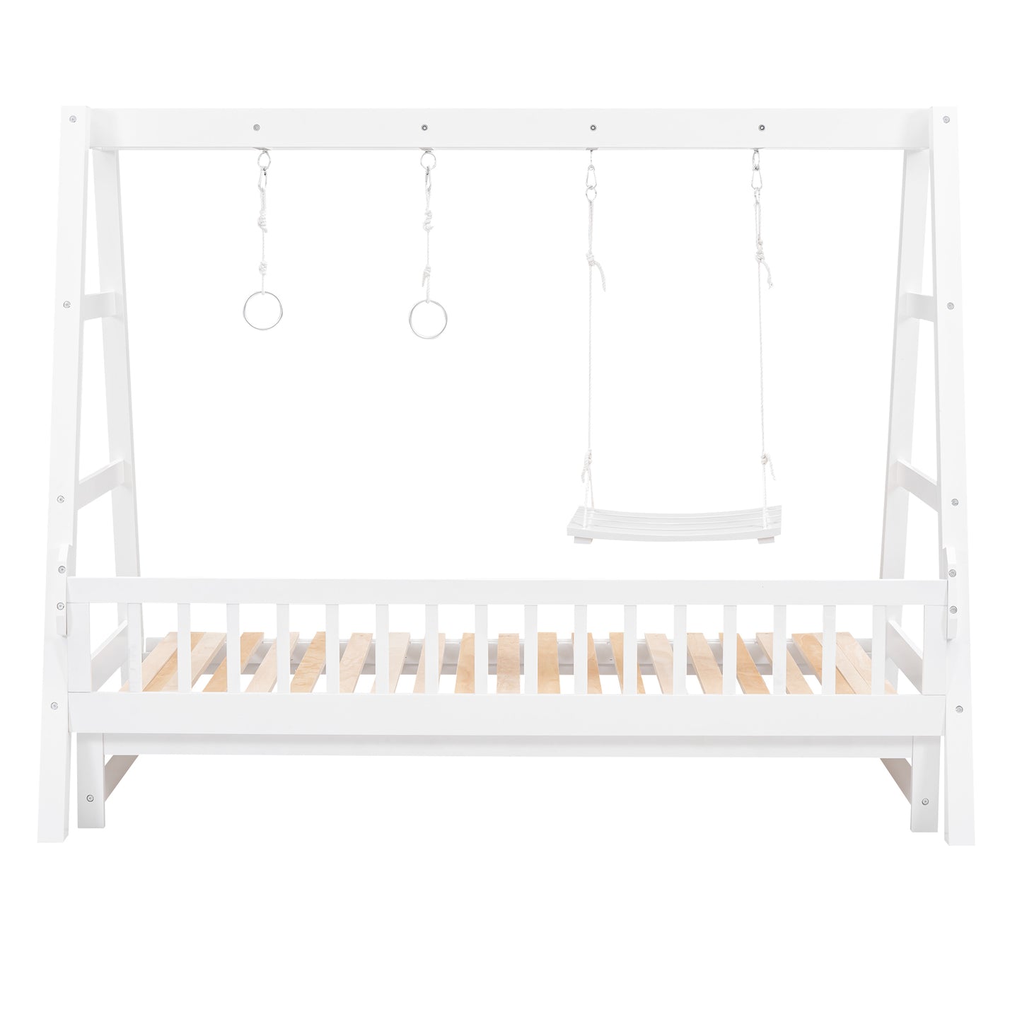 Extendable Twin Daybed with Swing and Ring Handles, White(Twin bed can be pulled out to be King)