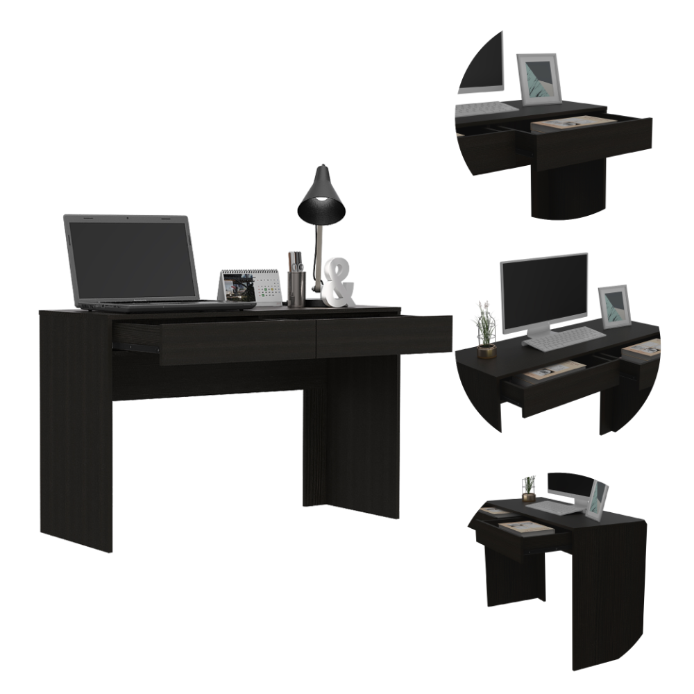 Sleek Black Writing Desk with Two Drawers