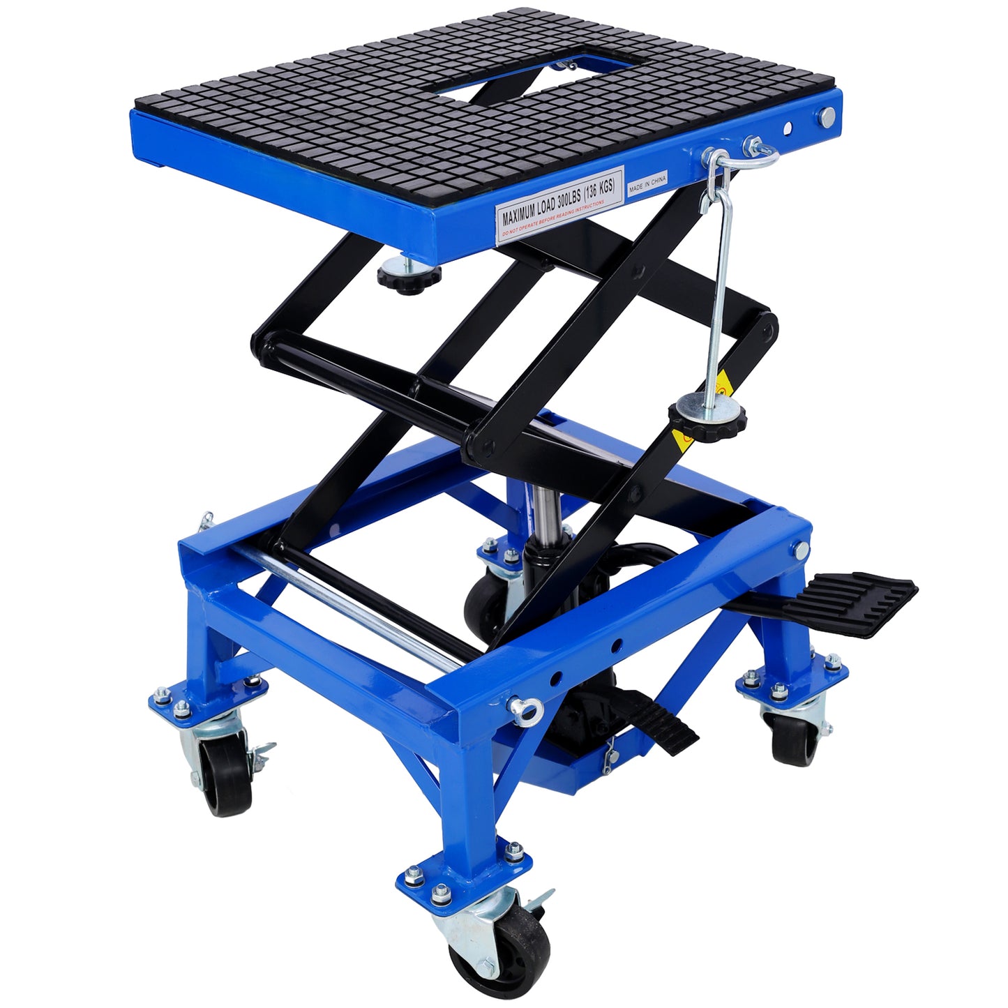 300 lbs Hydraulic Motorcycle Scissor Jack Lift Foot Step Wheels for Small Dirt Bikes,blue color