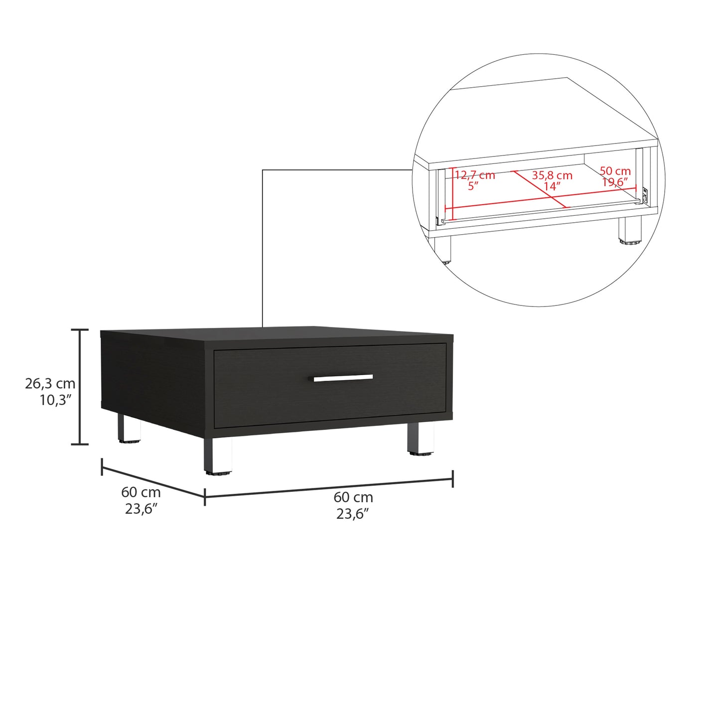 Contemporary Black Coffee Table with Drawer - Beijing Style