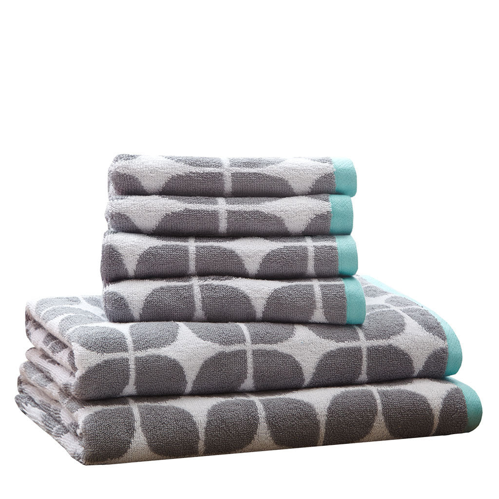 Jacquard Geometric Print Bath Towel Set with Dobby Border