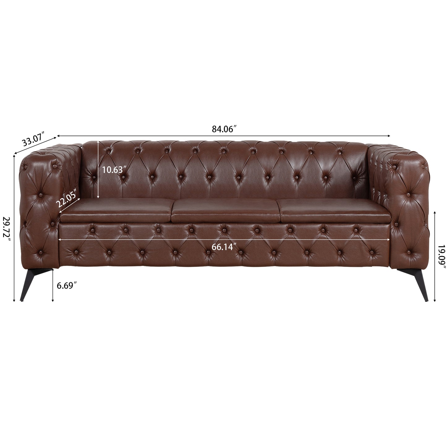 84.06-Inch Wide Classic Sled Design 3-Seater Sofa with Removable Cushions