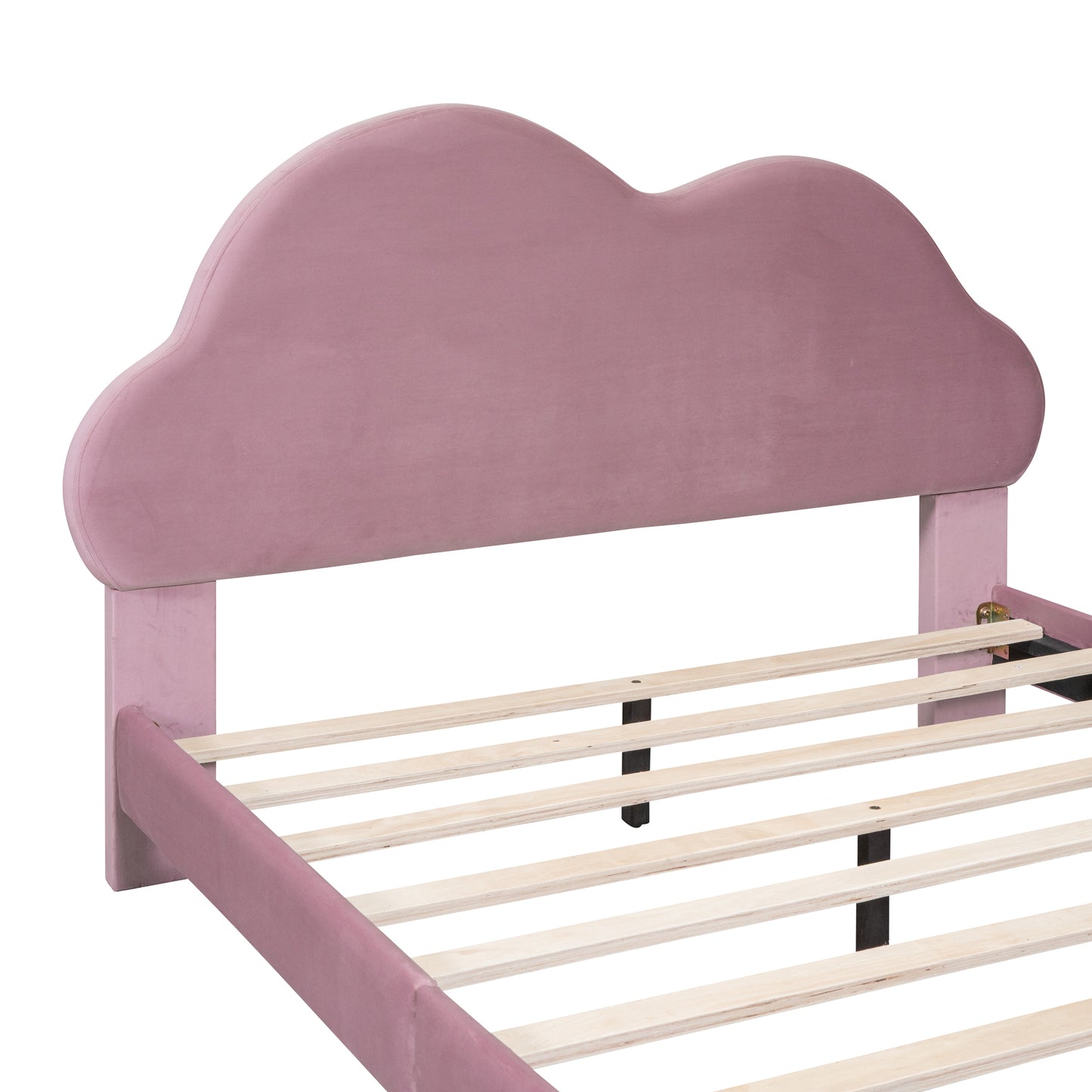 Full size Upholstered Cloud-Shape Bed ,Velvet Platform Bed with Headboard,No Box-spring Needed,Pink