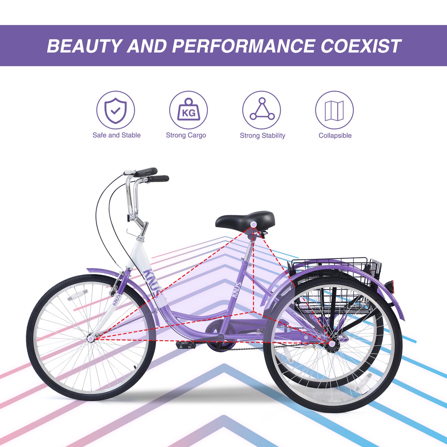 Adult Tricycle Trikes,3-Wheel Bikes,26 Inch Wheels Cruiser Bicycles with Large Shopping Basket for Women and Men