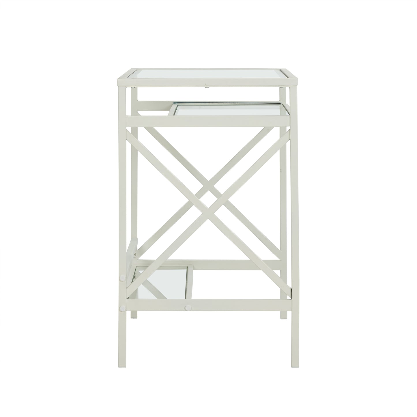 Compact White Glass-Top Desk with Iron Frame for Small Spaces