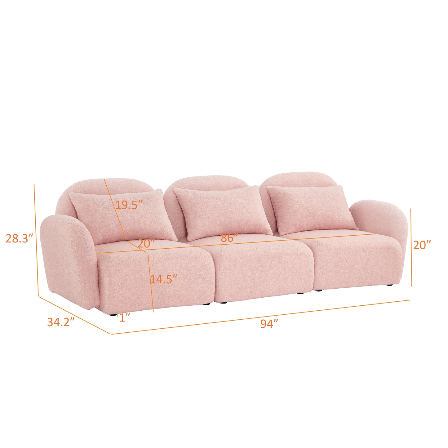 Living Room Furniture Three Seat Lazy Sofa Teddy Fabric Pink