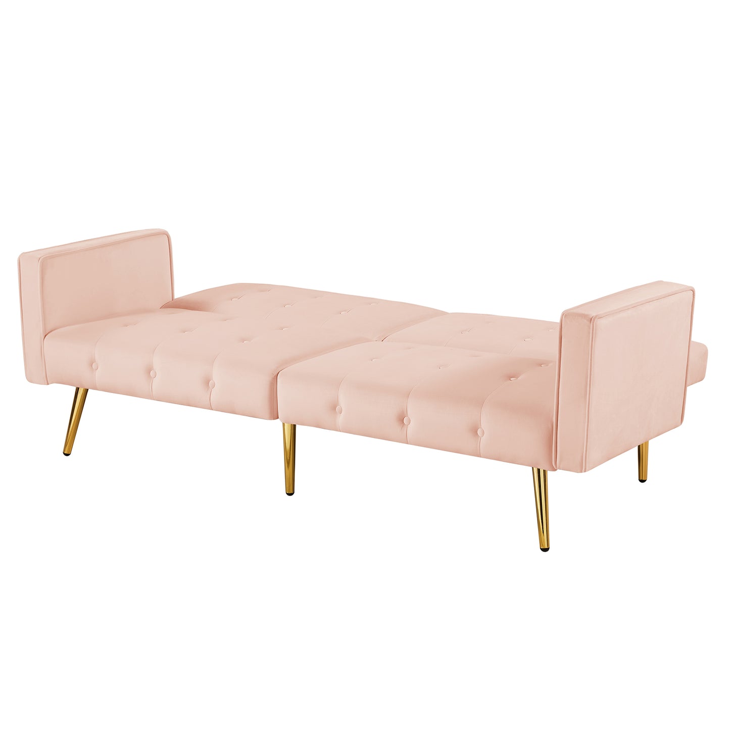 Velvet button tufted sofa bed with armrest