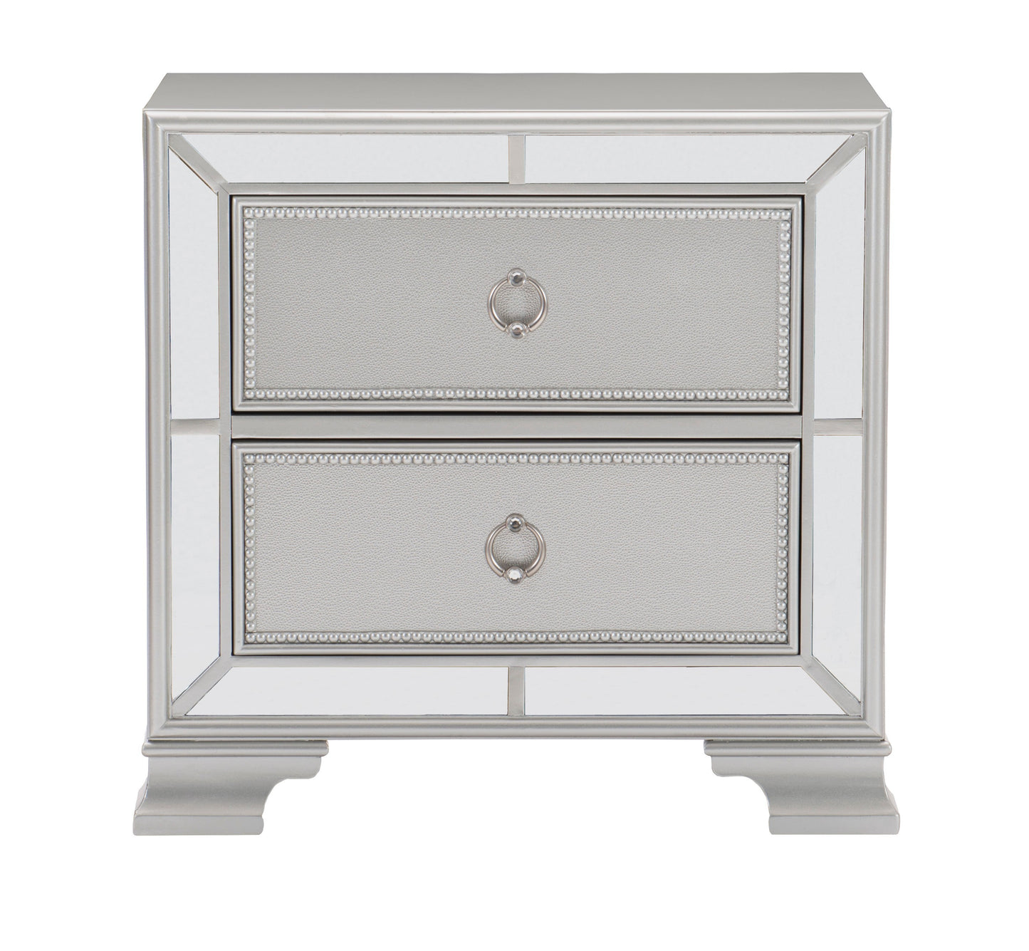 Modern Traditional Style 1pc Nightstand of 2 Drawers Embossed Textural Fronts Silver Finish Bed Side Table