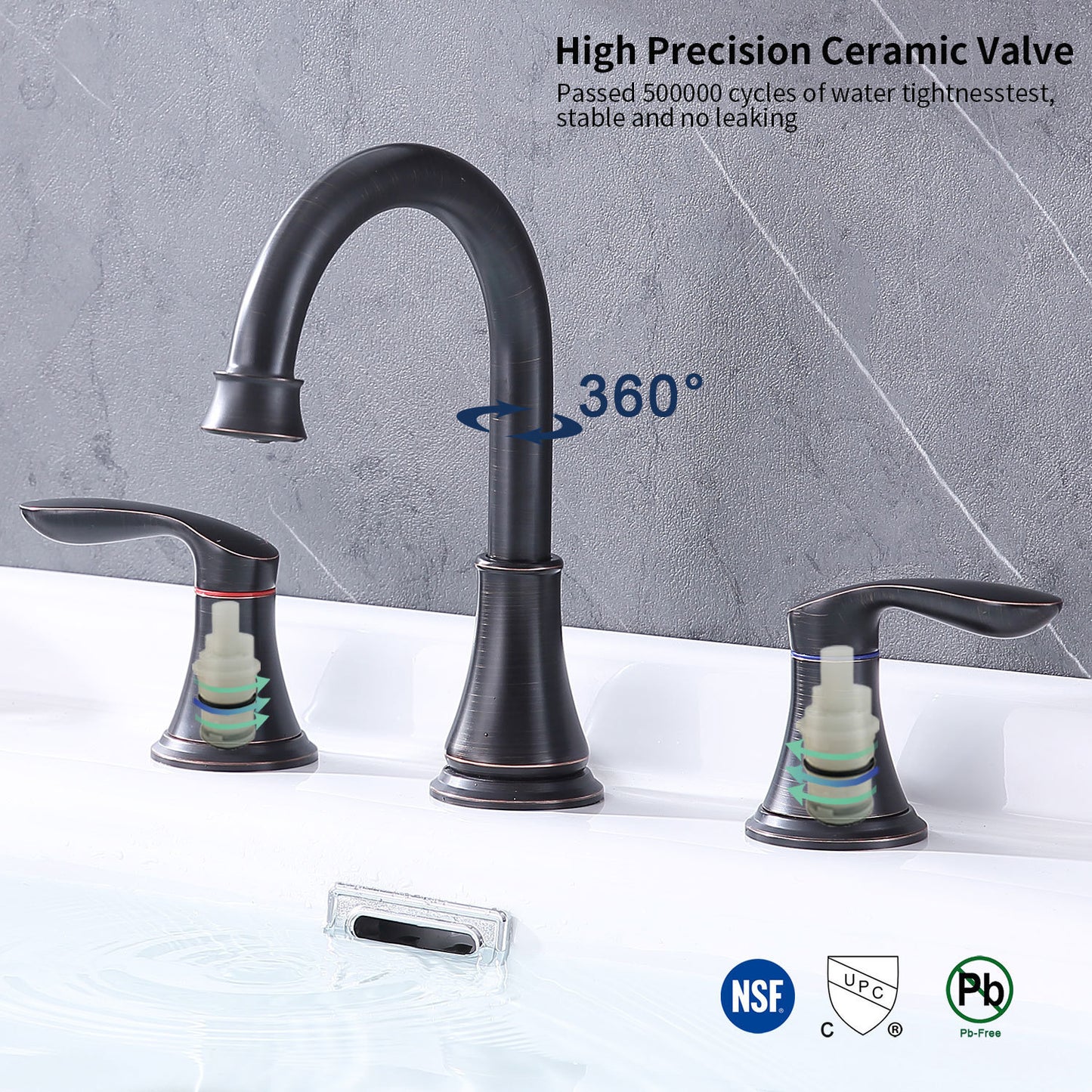 Oil-Rubbed Bronze 2-Handle 8 inch Widespread Bathroom Sink Faucet with Pop Up Drain Assembly and cUPC Water Supply Hoses