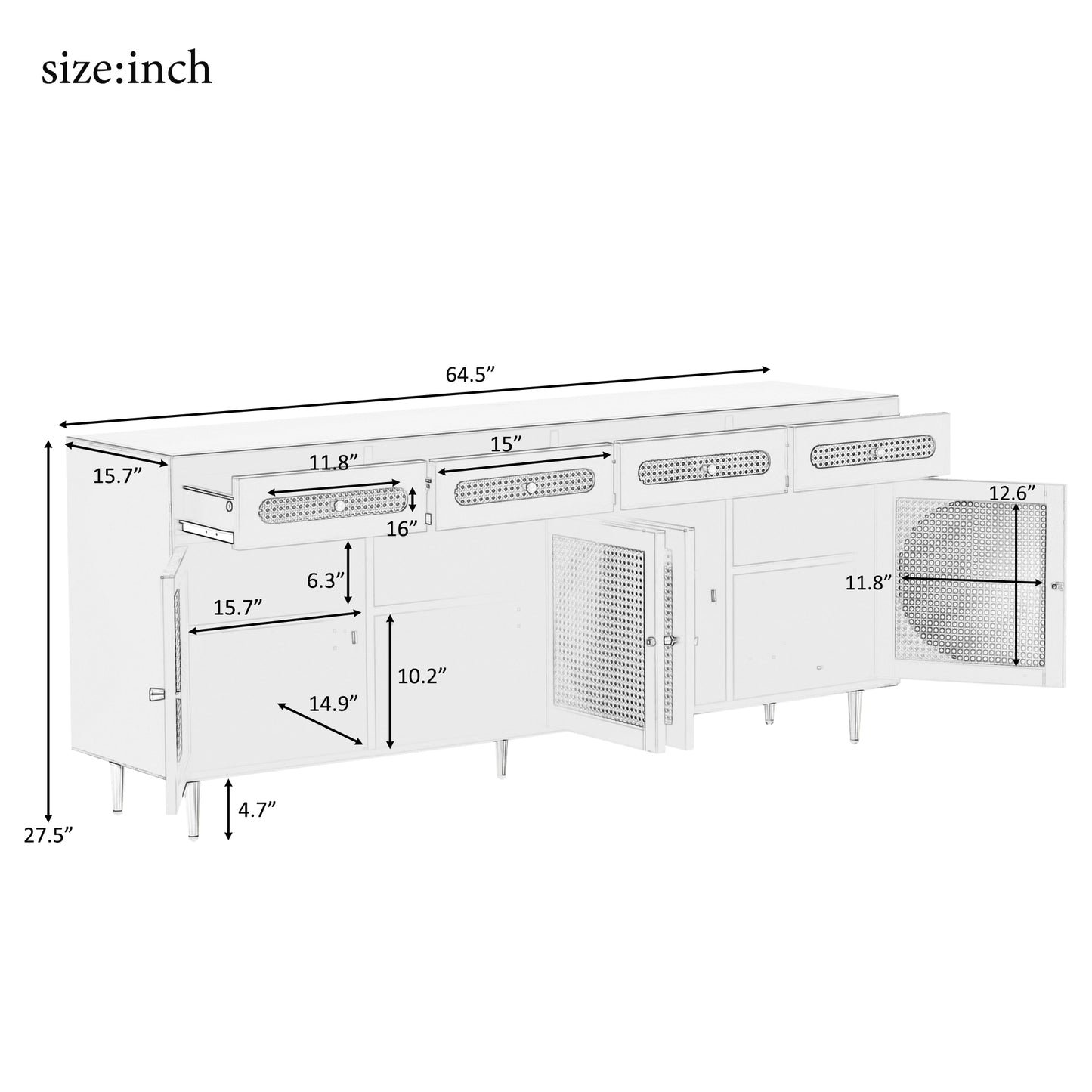 Stylish TV Console Cabinet with Rattan Door for TVs up to 65, Modern Storage Sideboard for Living Room