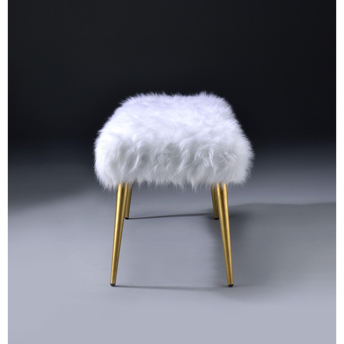 ACME Bagley II Bench in White Faux Fur & Gold 96450