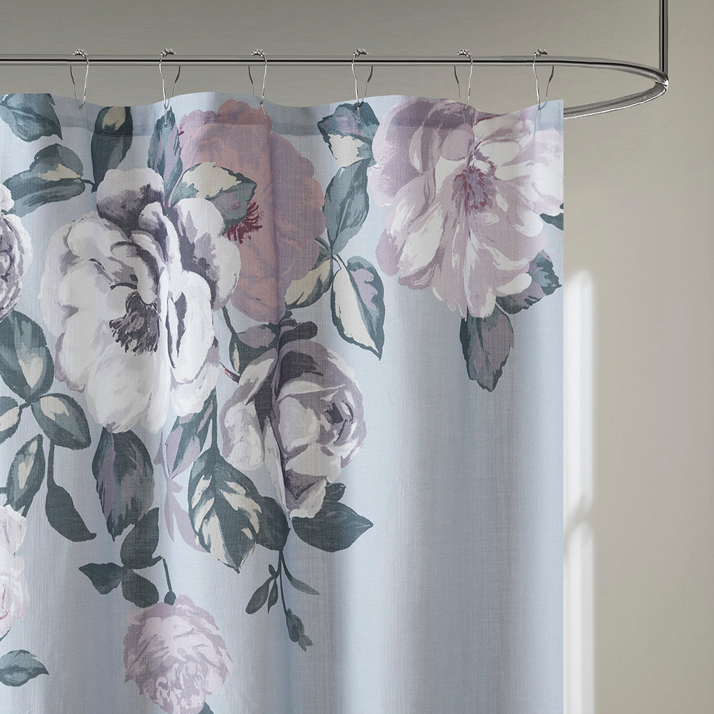 Elegant Cotton Floral Print Shower Curtain with Oeko-Tex Certification