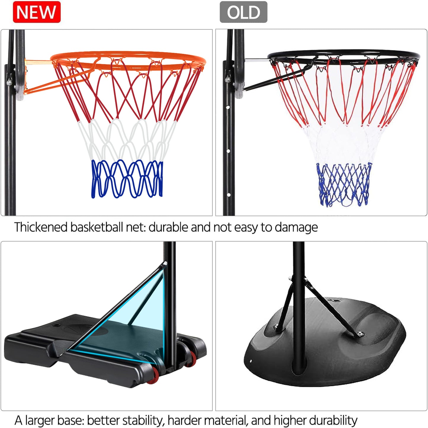 Basketball Hoop Outdoor, 5.2 Ft to 6.8Ft Adjustable Basketball Goal with 32" Backboard & 16" Basket, All Weather Portable Basketball Stand Wheels, for Kids Youth Adult, Indoor Gym, Driveway