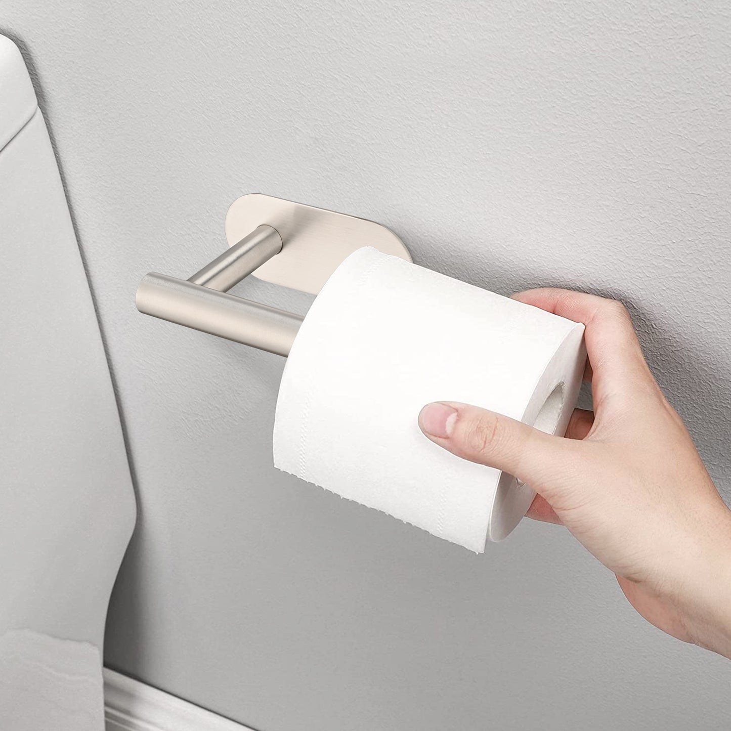 Wall-Mounted Stainless Steel Toilet Paper Holder with Self-Adhesive Feature