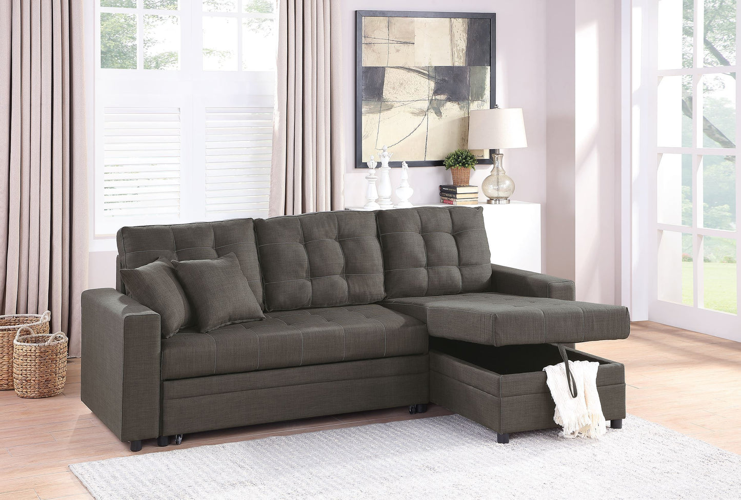 SECTIONAL in Black Faux Leather