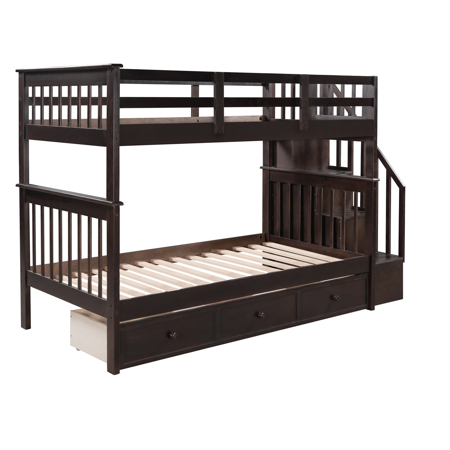 Staircase Twin Bunk Bed with Storage Drawers - Espresso