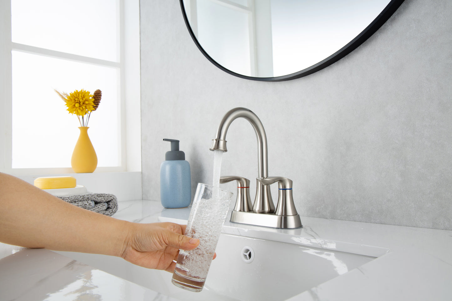 Brushed Nickel 2-Handle Lavatory Faucet with Metal Pop-up Drain and Supply Lines