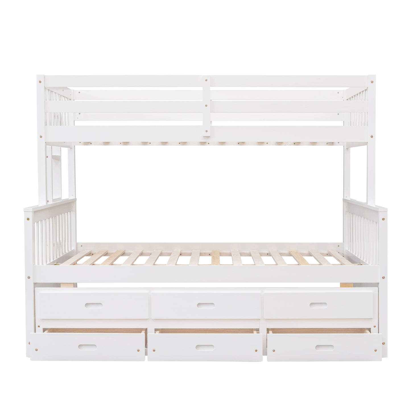 Playful Twin-Over-Full Bunk Bed with Trundle and Drawers - White