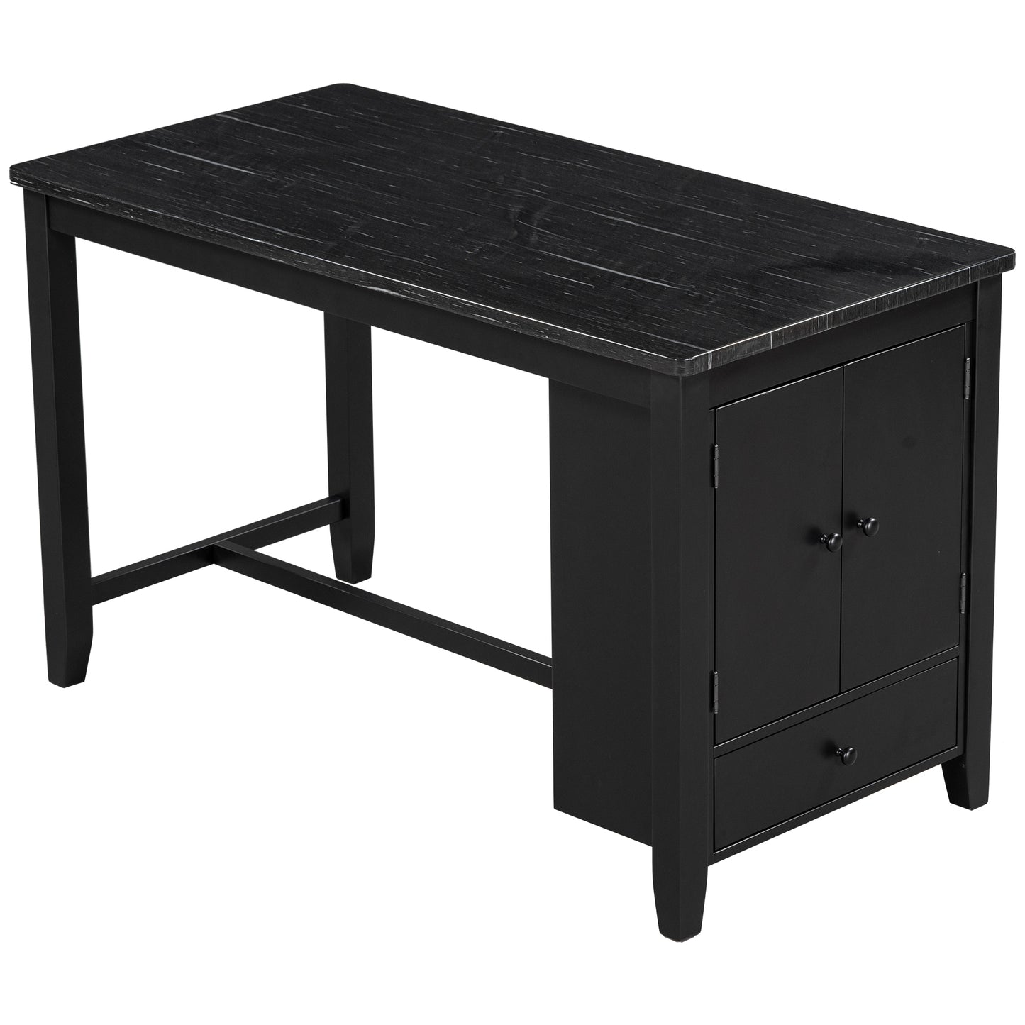 Counter Height 5-piece Dining Table Set with Faux Marble Tabletop, Solid Wood Table Set with Storage Cabinet and Drawer, Black