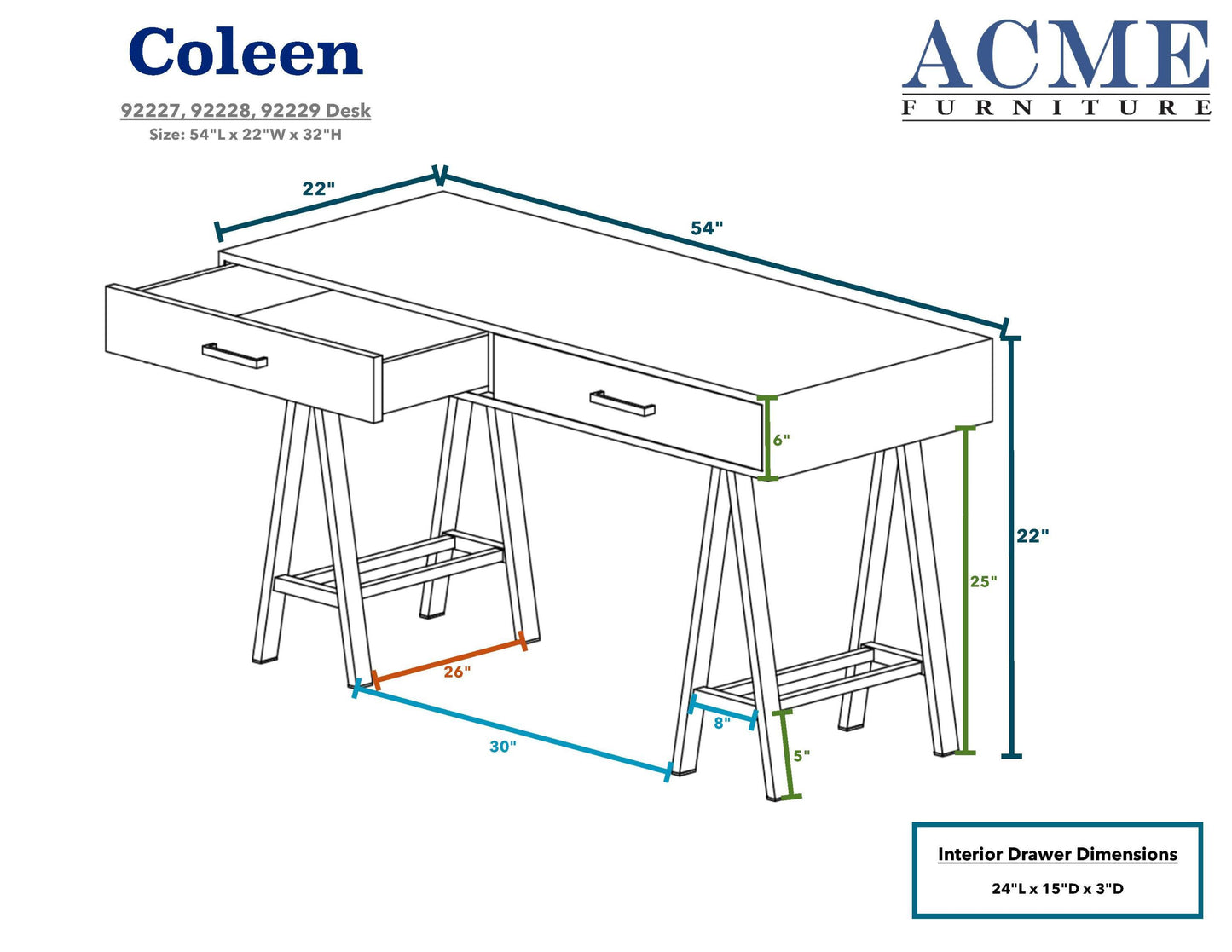 Coleen Modern Writing Desk with Chrome Legs and 2 Drawers in White Gloss Finish