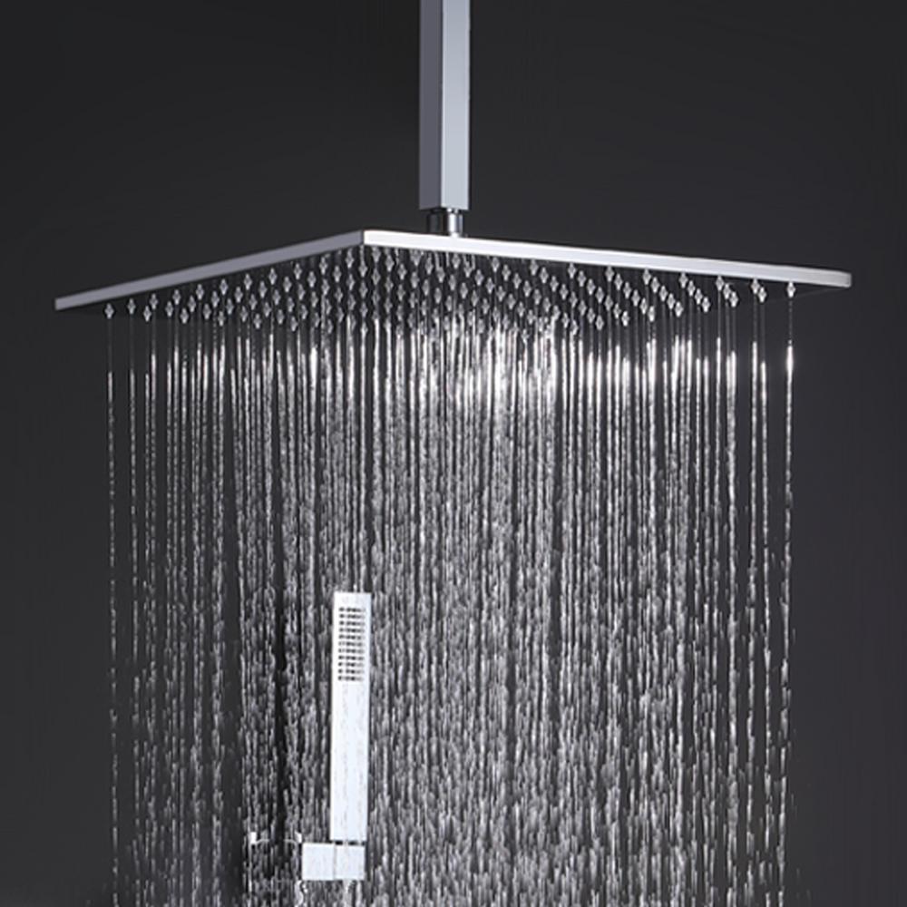 Luxury Thermostatic Mixer Shower System Rainfall with Set Shower Head and Hand shower Square Shower Head in Chrome Rough-in Valve