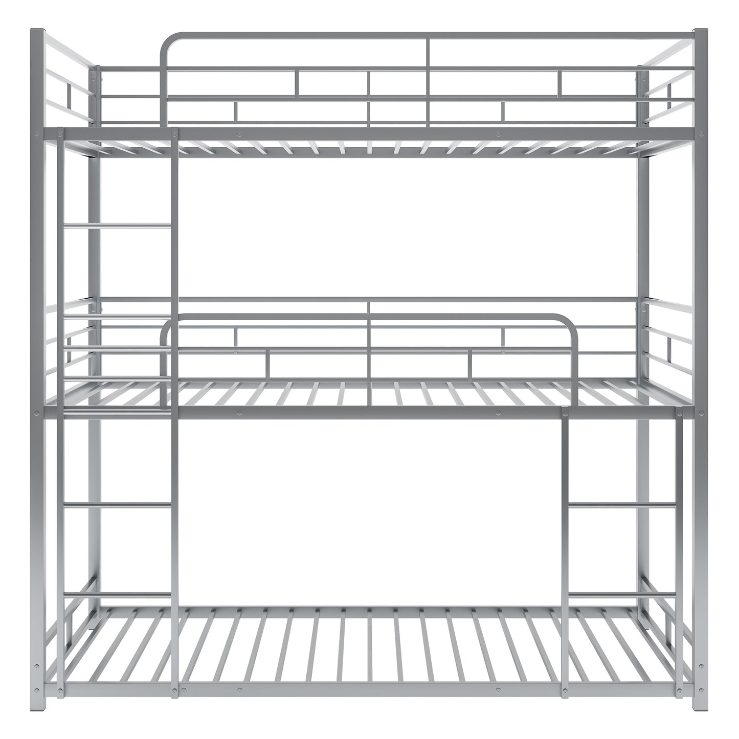 Silver Metal Three-Tiered Twin Bunk Bed