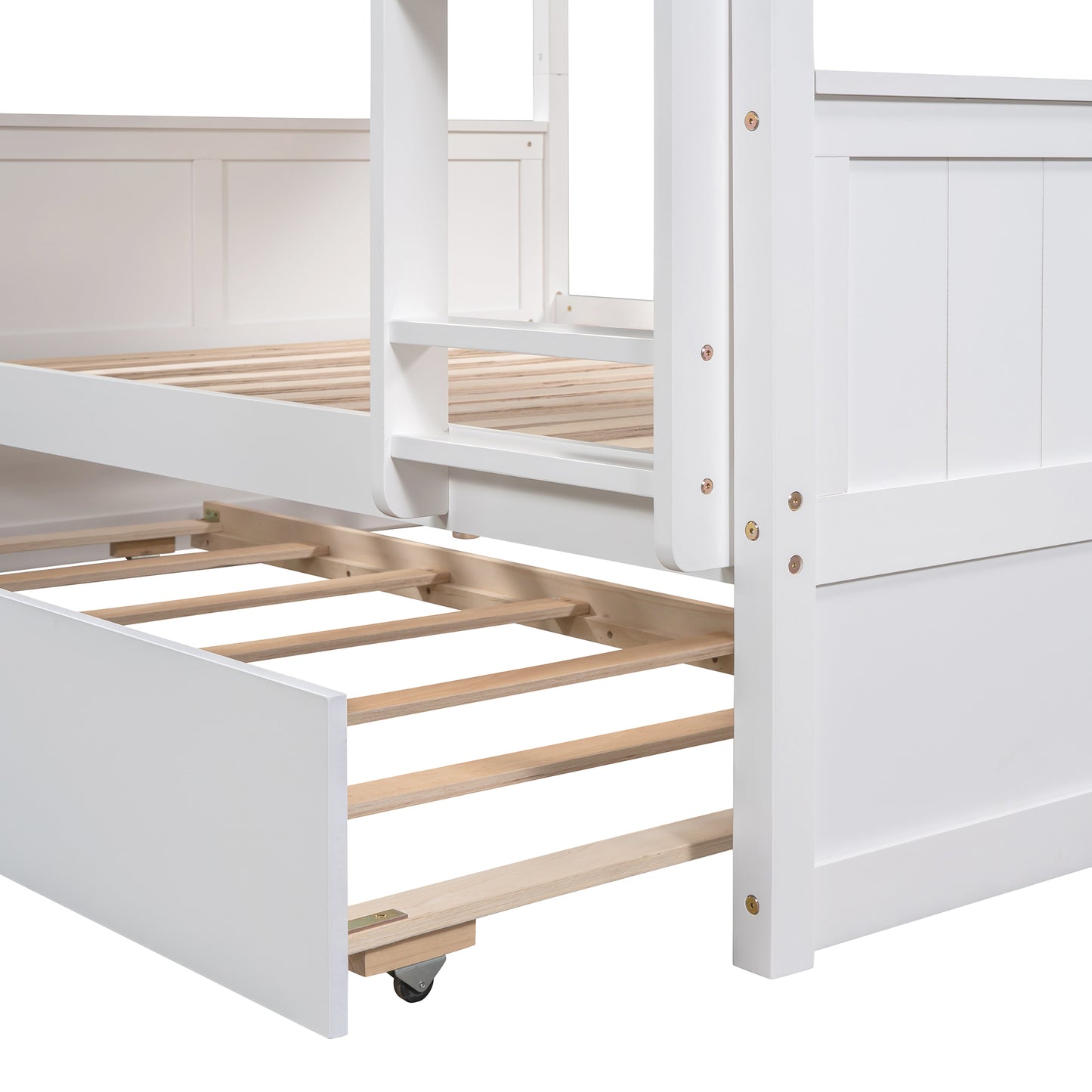 White Full Bunk Bed Set with Twin Trundle for a Family Sleepover Solution