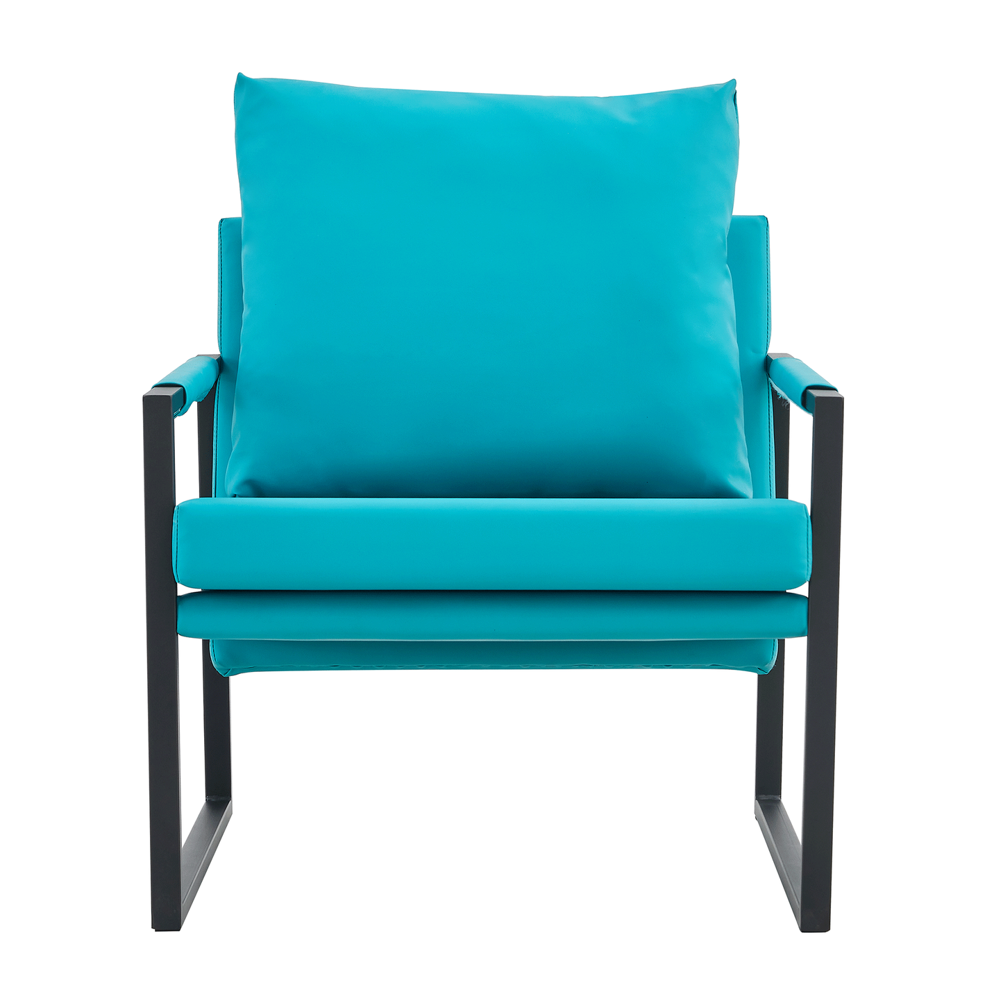 Cyan PU Leather 2-Piece Set of Modern Sofa Chairs with Metal Frame