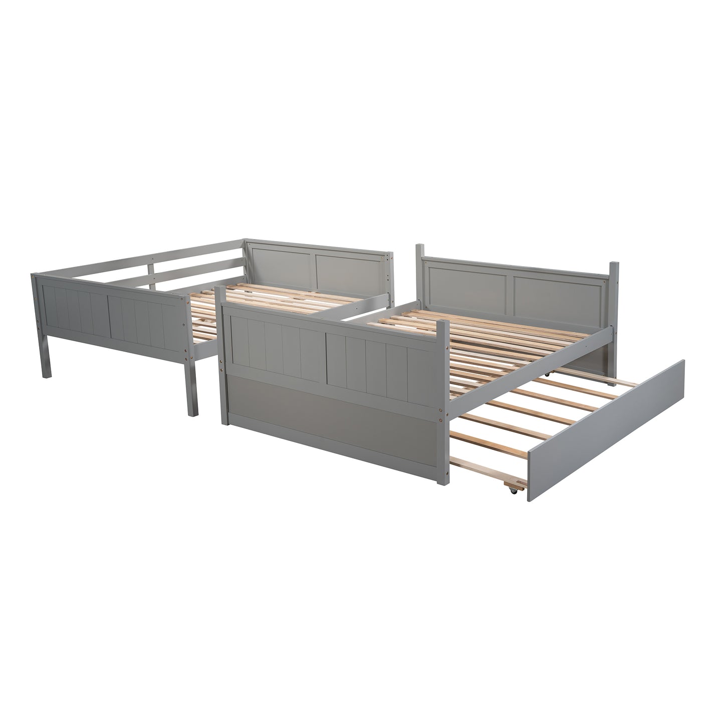 Versatile Full Over Full Bunk Bed with Trundle in Gray