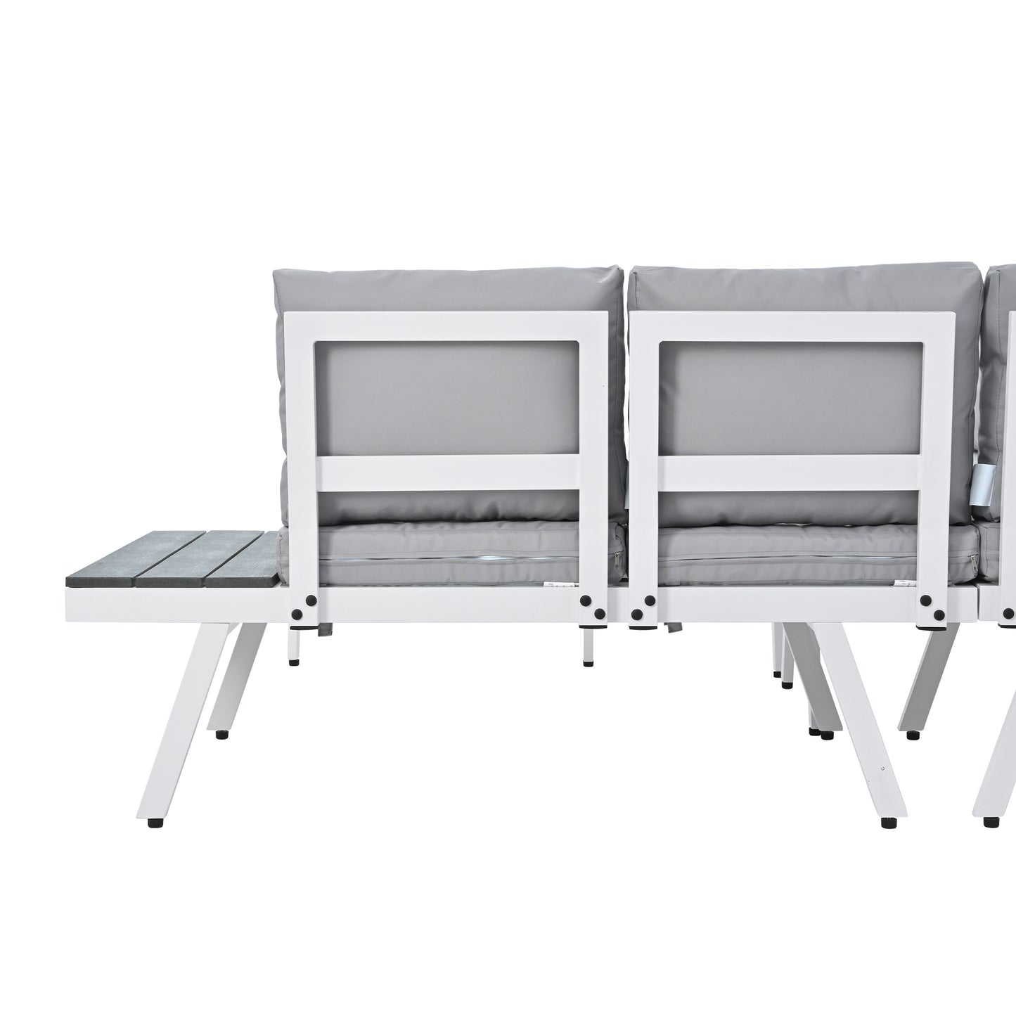 Aluminum Outdoor Patio Furniture Set with End Tables and Coffee Table, White and Grey Sectional Sofa Set