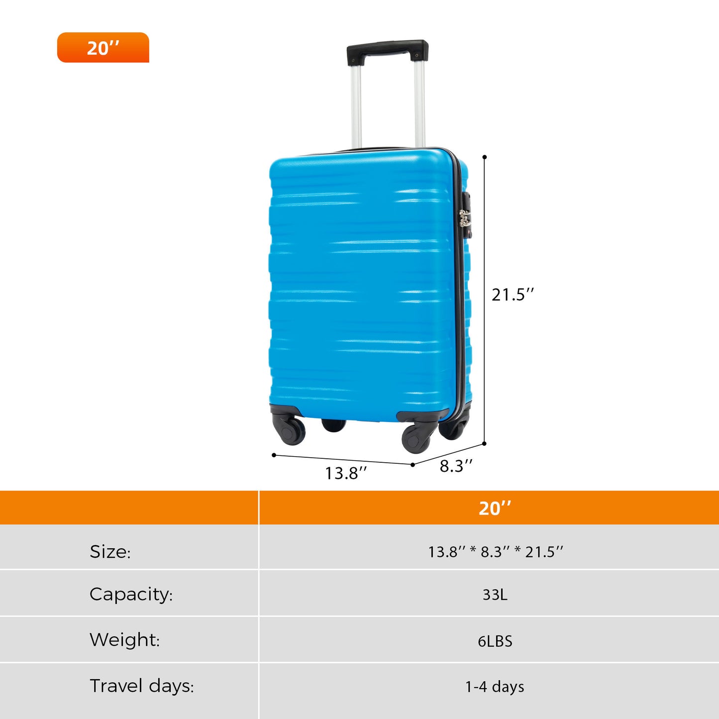 Luggage with TSA Lock Spinner Wheels Hardside Expandable Luggage Travel Suitcase Carry on Luggage ABS 20"