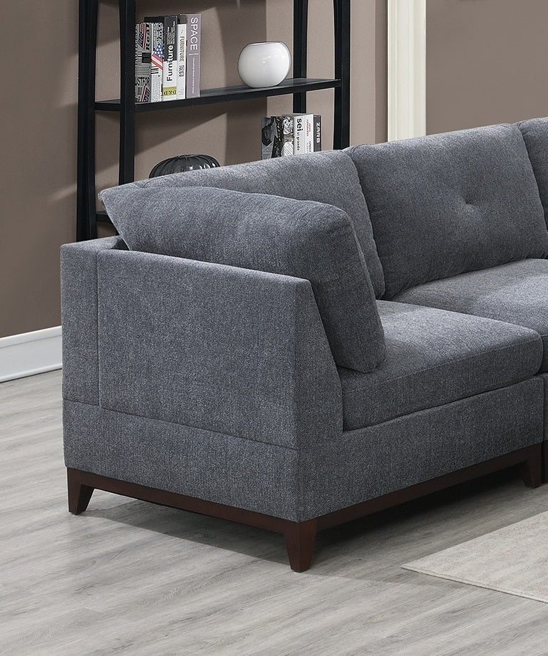 Ash Grey Chenille Fabric Modular Sectional Set with Armless Chairs, Ottomans, and Corner Wedges