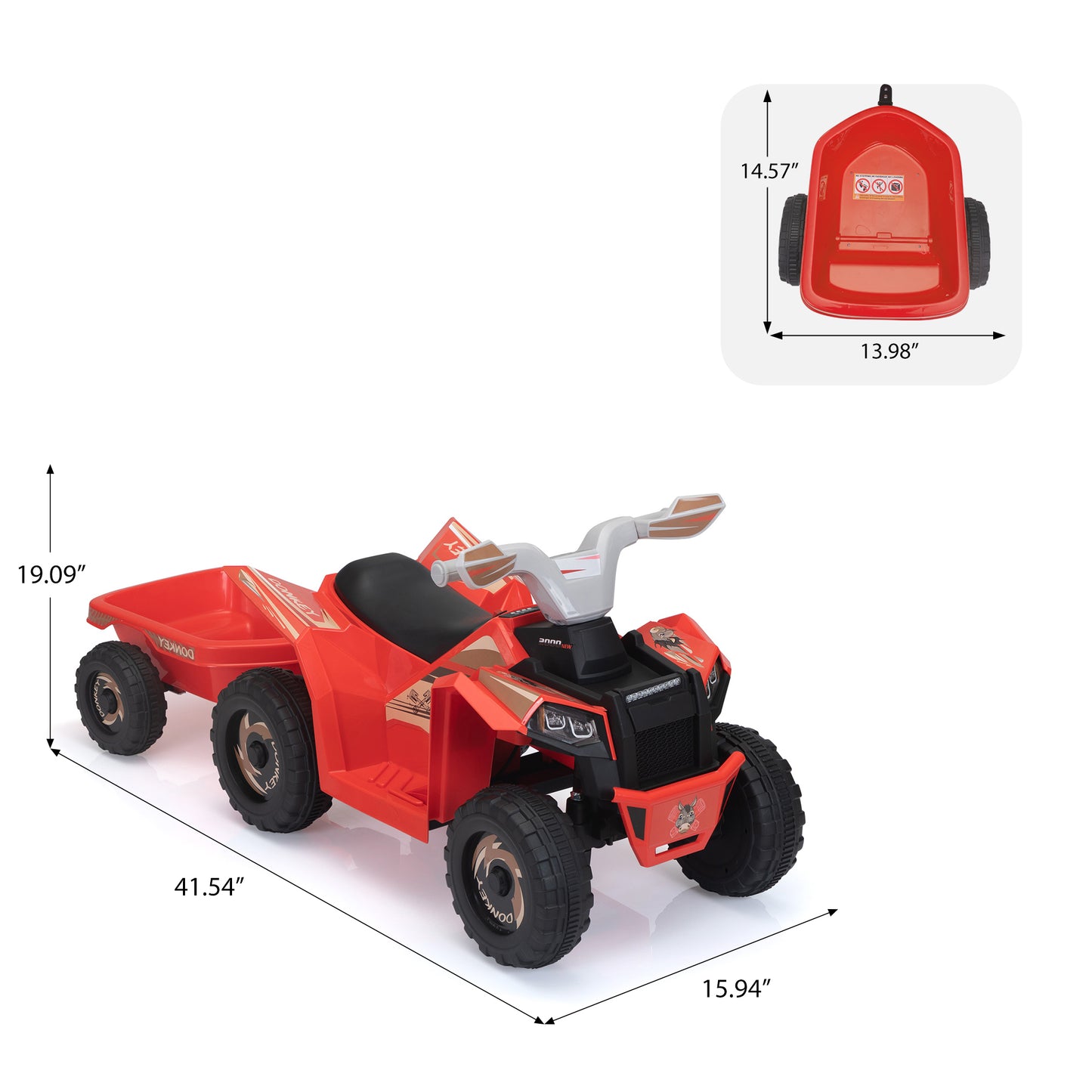 6V Kids Electric ATV, Toddler Ride on Car with Trailer, Music, Bluetooth and Power Display for Boys and Girls, red