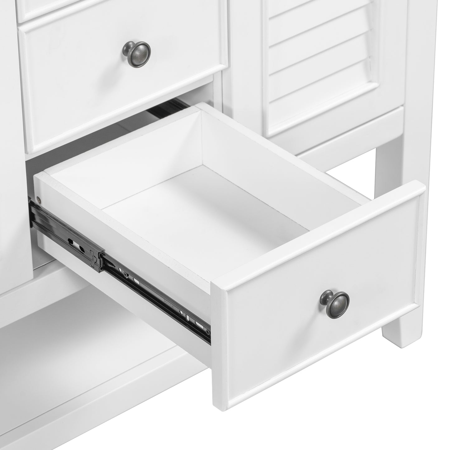 36" Bathroom Vanity with Ceramic Basin, Two Cabinets and Drawers, Open Shelf, Solid Wood Frame, White