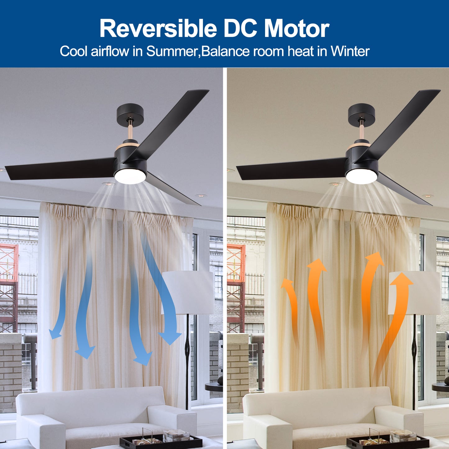 52-Inch Modern Ceiling Fan with LED Light and Remote Control