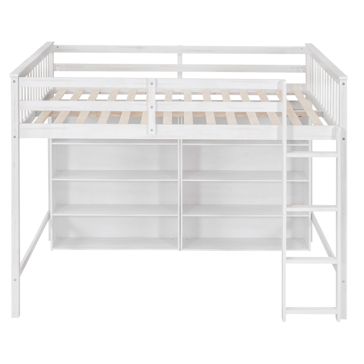 Full Size Loft Bed with 8 Open Storage Shelves and Built-in Ladder, White(Expected Arrival Time:1.5)