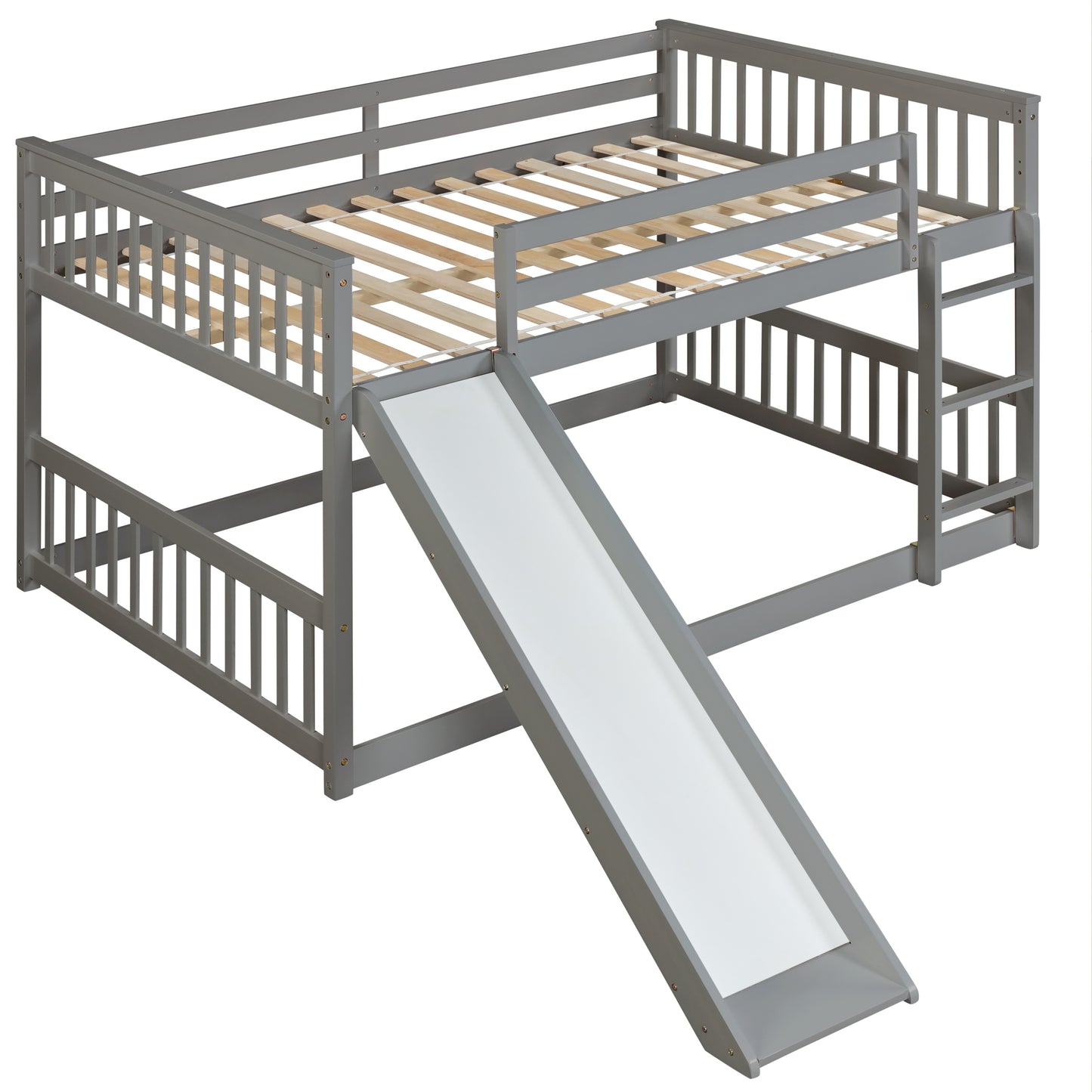 Grey Bunk Bed with Slide, Ladder, and Modern Design