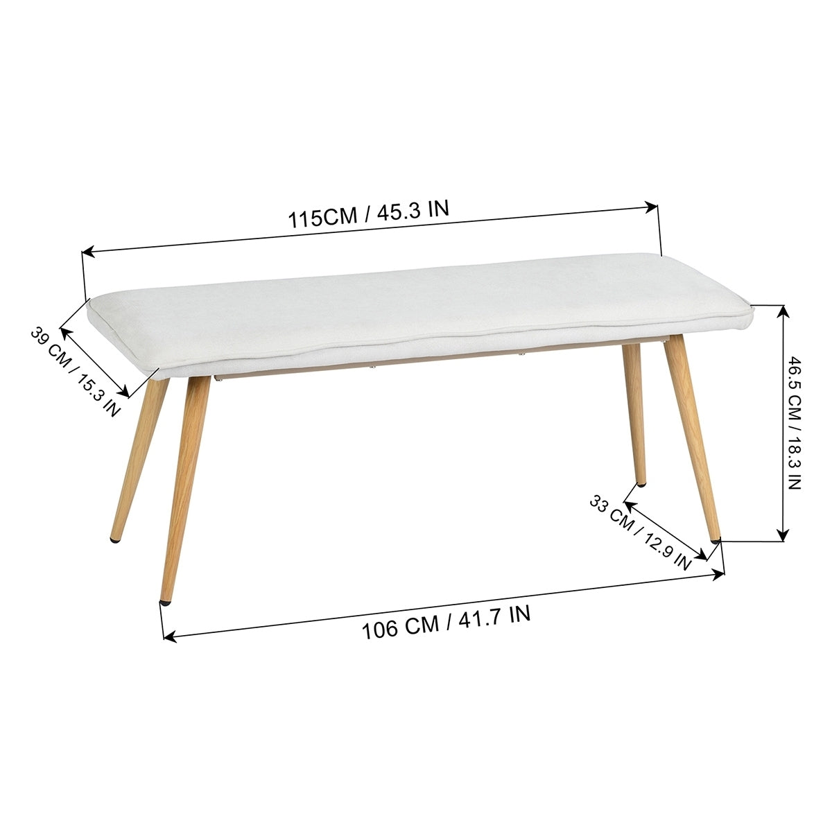 45.3" Dining Room Bench with Metal Legs - Beige