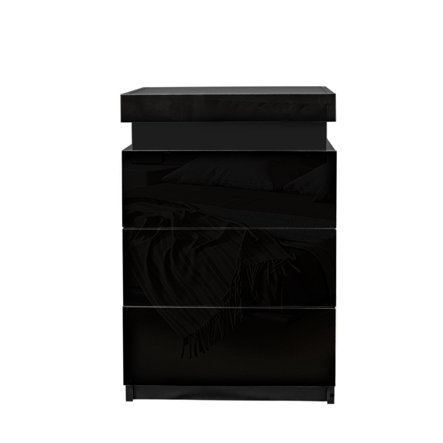 Contemporary LED Night Stand with 3 Drawers and High Gloss Finish