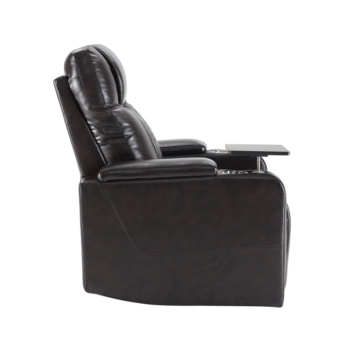 Electric Black Leather Recliner with USB Charger, Swivel Tray, and Hidden Storage