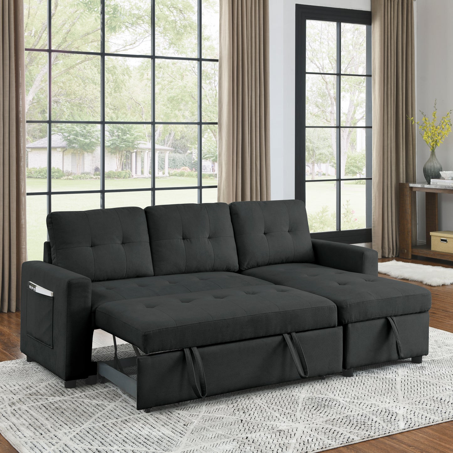 Transformable Sleeper Sectional Sofa with Storage Chaise - Ideal for Small Space Living Room