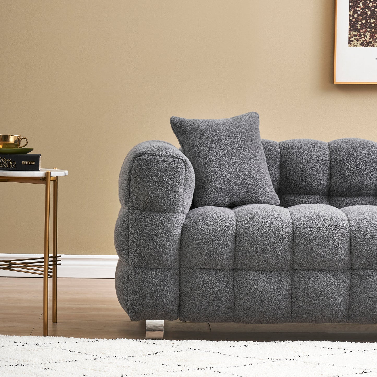 Comfortable Gray Fleece Fabric Sofa with Two Pillows - Ideal for Living Room, Bedroom, or Apartment